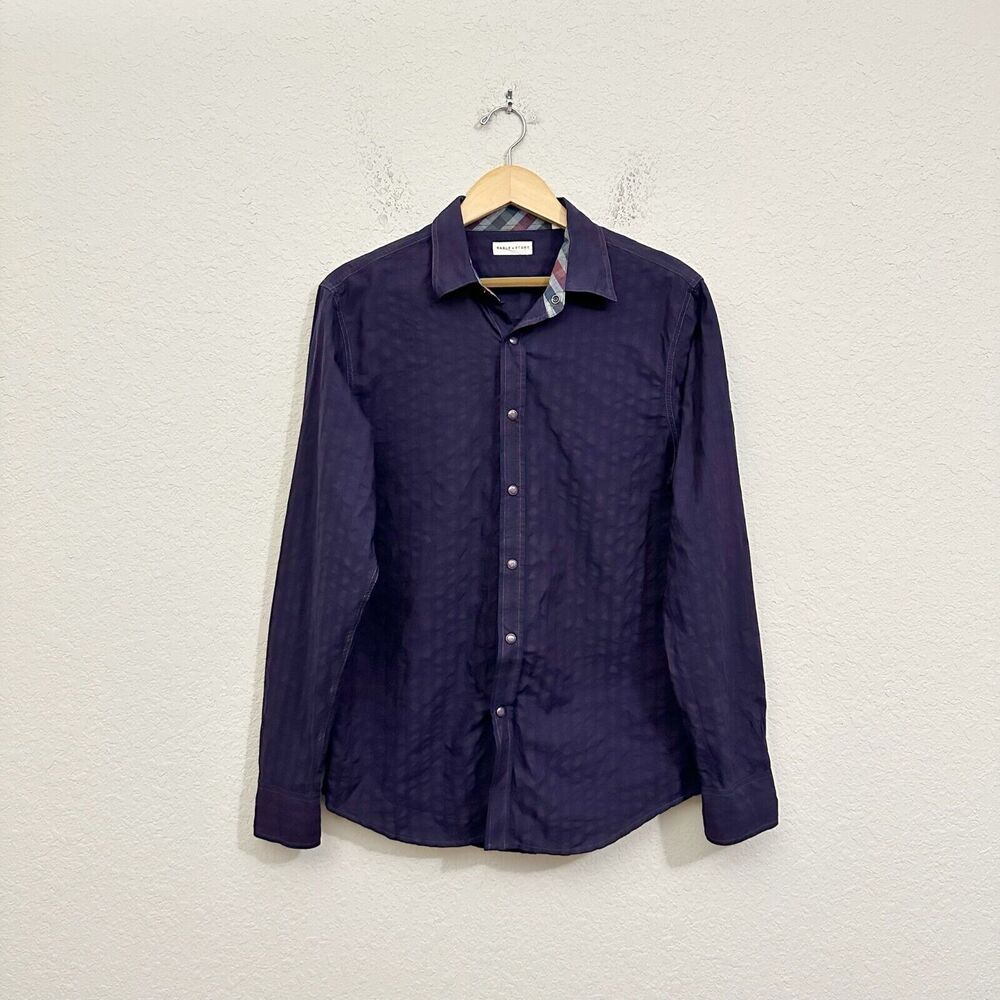 SABLE & STONE Striped Long Sleeve Shirt Navy Snap Button Work Retro Y2K